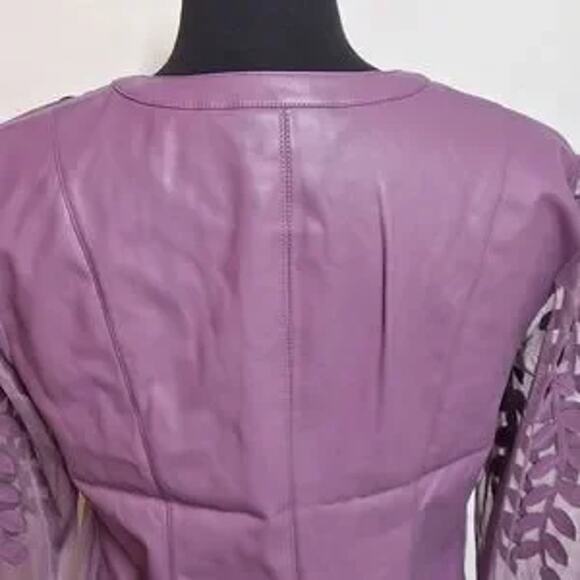 NEW! Colleen Lopez Mesh Leaf / Floral Faux Leather Jacket Grape Purple Small NWT - Picture 4 of 9